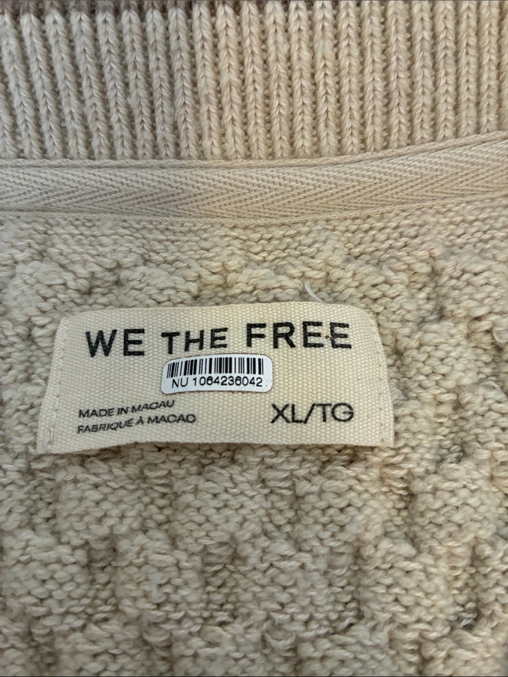 Free People We The Free Tennessee Cable Knit Cardigan Ivory Pockets XL - Picture 10 of 11